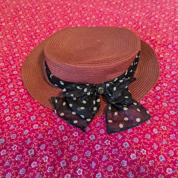 Vintage Goorin Bros Summer Boater Fedora Kentucky Derby Polka Dot Sash Weave - Picture 5 of 10